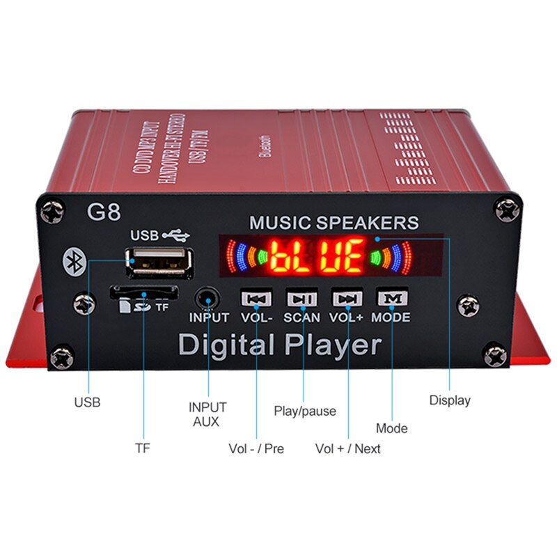 G8 200W 12V Car Audio Amplificador Hifi Audio Power Amplifier Bluetooth Home Stereo Amplifiers with Remote Control