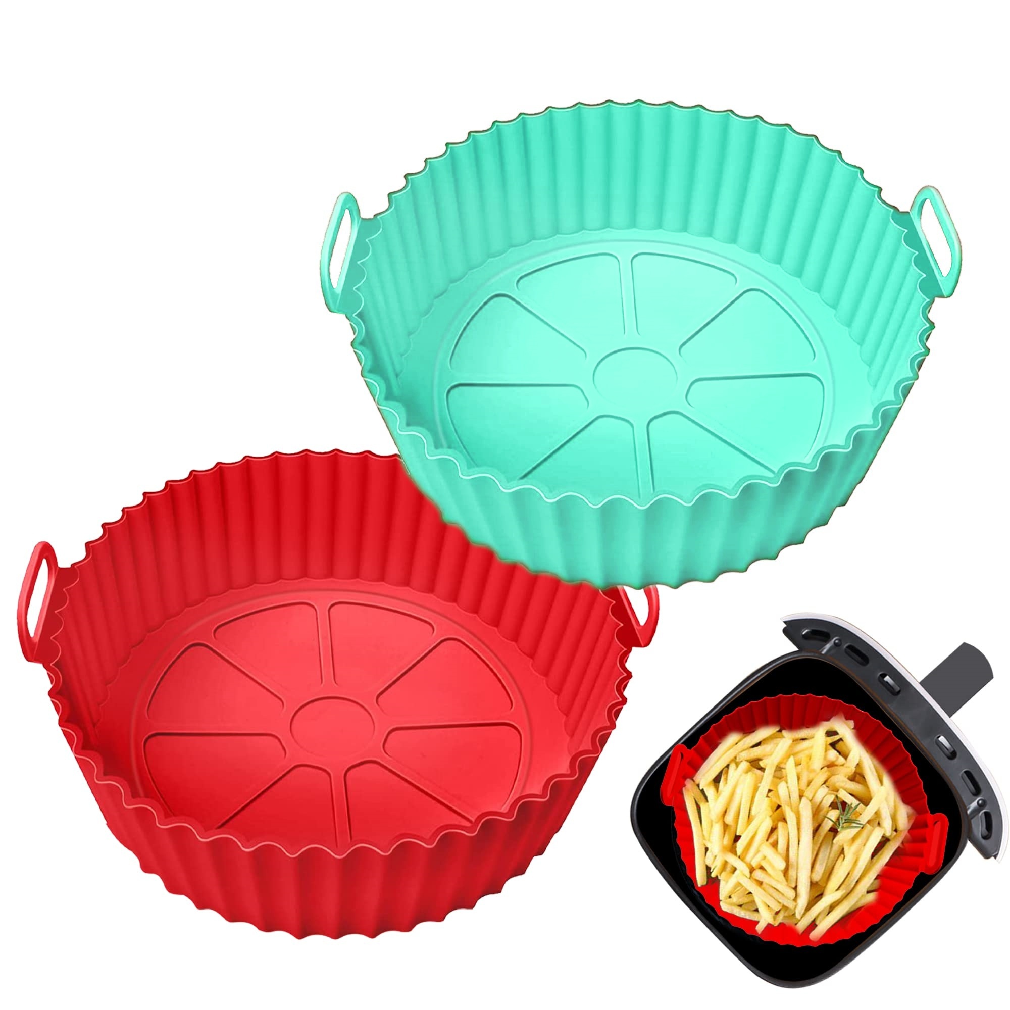 Plateau de cuisson de four réutilisable, friteuse à Air, moule rond en Silicone, Pizza poulet frit, panier en Silicone, poêle antiadhésive, accessoires de cuisson