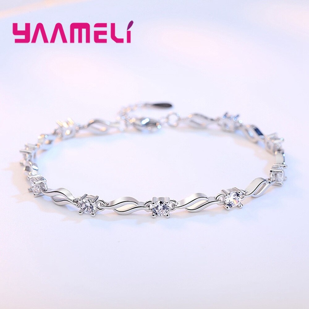 Purple White Zircon Engagement Jewelry for Women Female 925 Sterling Silver Link Chain Bracelets Bangles Graceful