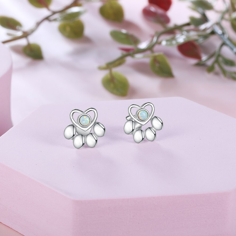 Femmes ensembles de bijoux colliers boucles d'oreilles mignon patte colliers pendentif Animal chien empreintes boucles d'oreilles opale bijoux (Lam Hub Fong)