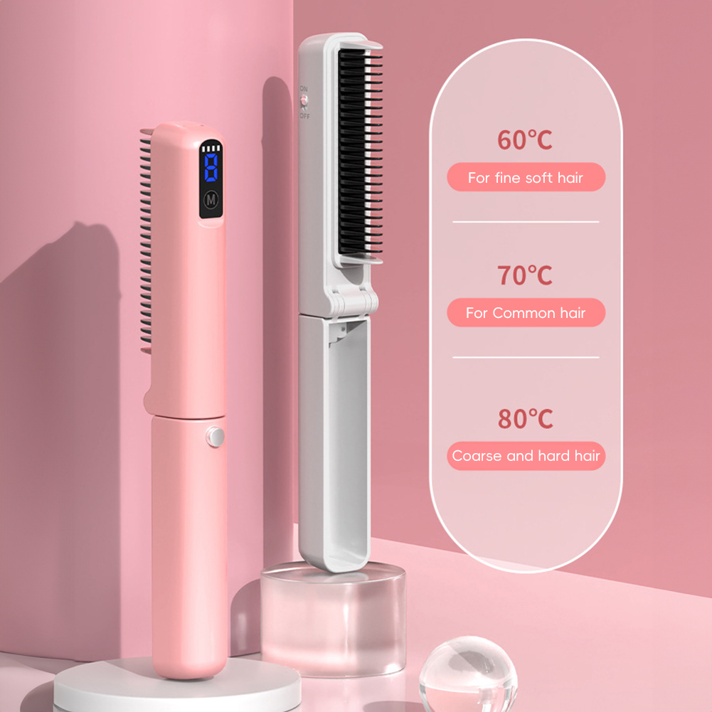 Peigne Chauffant Pliable et Portable, Mini Outil USB, Rechargeable Rapidement, Lissage des Cheveux