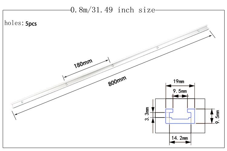 Riel de aluminio t-track t-slot, Riel de 300mm/400mm/500mm/600mm/800mm, ranura de fijación de tornillo T para Sierra de mesa herramienta de carpintería: 800mm