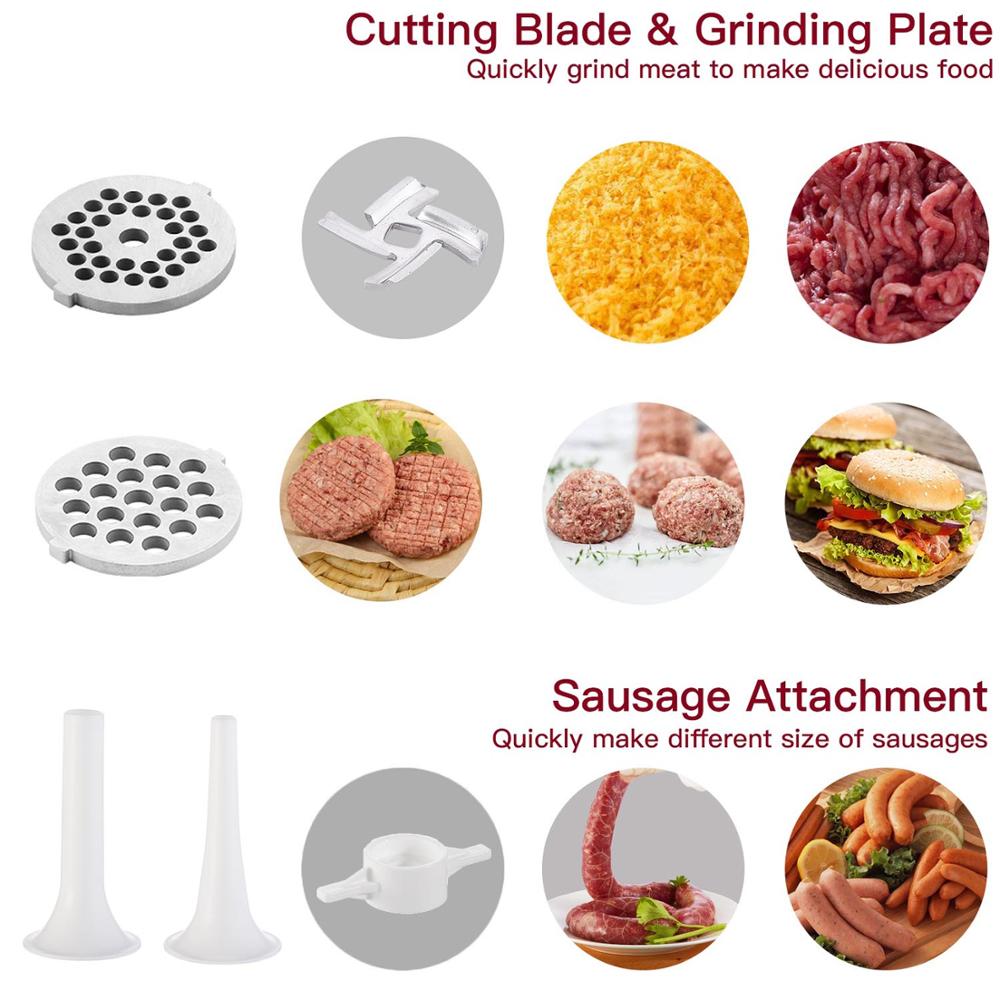 Accesorio de amoladora de alimentos para amasadoras con base de KitchenAid, incluye relleno de salchichas, placas de molienda, picadora de carne, acoplador