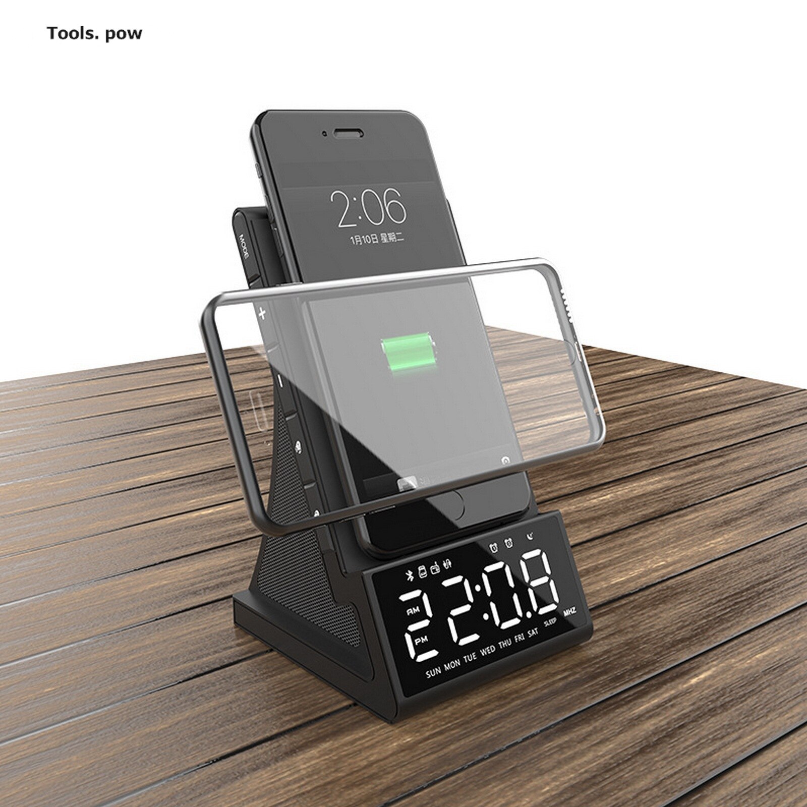 Wireless Charging Alarm Clock with FM Radio,Bluetooth Speaker with USB Charger Port,Bedroom/Child Electric Clock Support TF Card