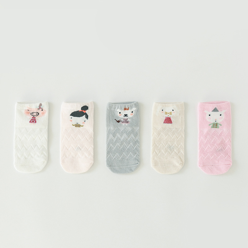 5Paare/viel Kinder&#39;s Socken Herbst Baumwolle Socken Mädchen 0-3Y Baby Karikatur Gittergewebe Socken Kinder Junge atmungsaktiv Socken umhauen Socke: 4 / 0-6Monate