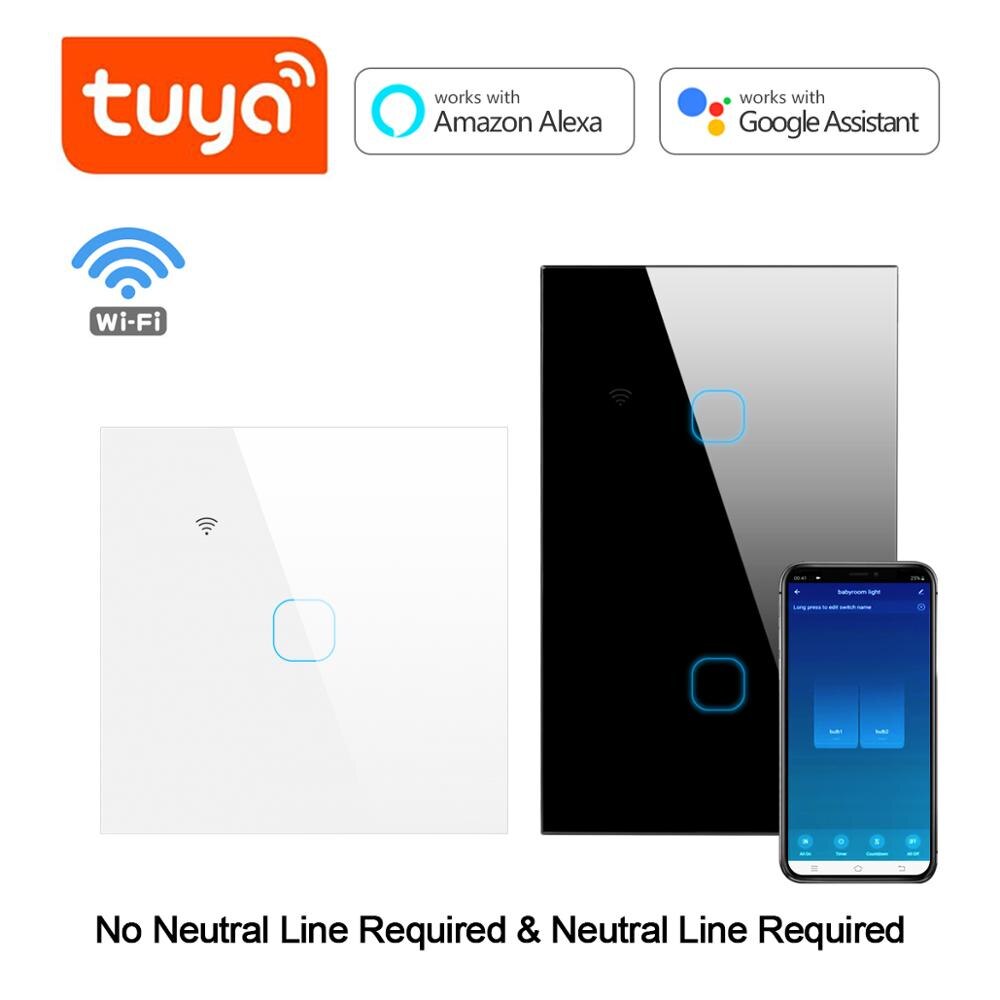 220V Tuya Smart Control Wall Switch Work With Alexa/Echo/Google Home WiFi Touch Light Switch Smart Home Automation