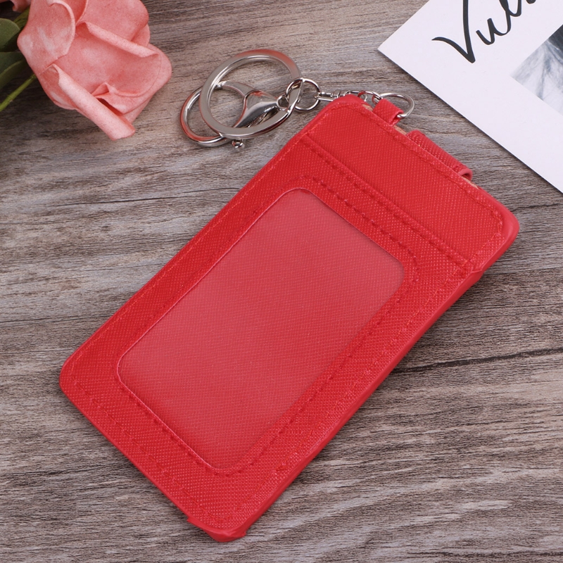 Unisex Colors Portable ID Card Holder Bus Cards Cover Case Office Work Key Chain Key ring Tool