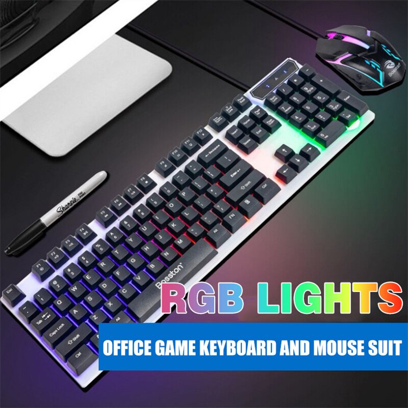 Luminous Keyboard and Mouse Set Gaming Mechanical Feel USB Wired LED Backlit Floating Keycap for Gamer Desktop Home Office