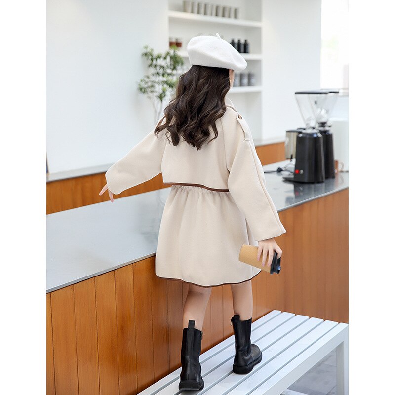 Meninas adolescentes de lã blusão jaqueta mid-length crianças outono inverno roupas moda menina engrossado casaco de lã 12 14 ano