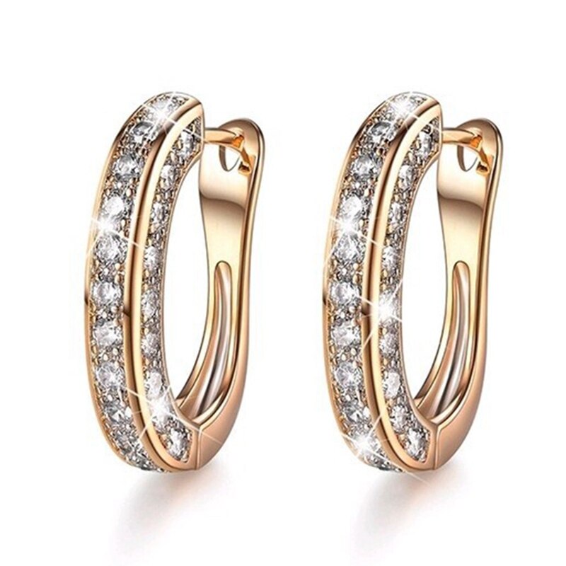 1 paar Luxus Großen Runden Kreis Hoop Ohrringe "U" Form Gold Gefüllt Zirkon Partei Ohrringe Schmuck: GD