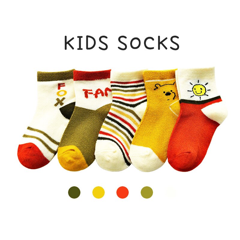 5Pairs kinder Socken Baumwolle kinder Socken Dünne Abschnitt Bär Kopf Sonne Cartoon Baumwolle Boot Socken Gestreiften Baby socken 1-12year