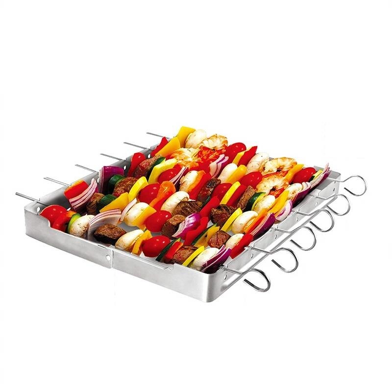 12.5'' 31.8cm Barbecue Sticks Metal BBQ Skewer Steel Flat BBQ Kebab Skewers Ring Handle Food Stickers BBQ Accessories 6/10/12pcs