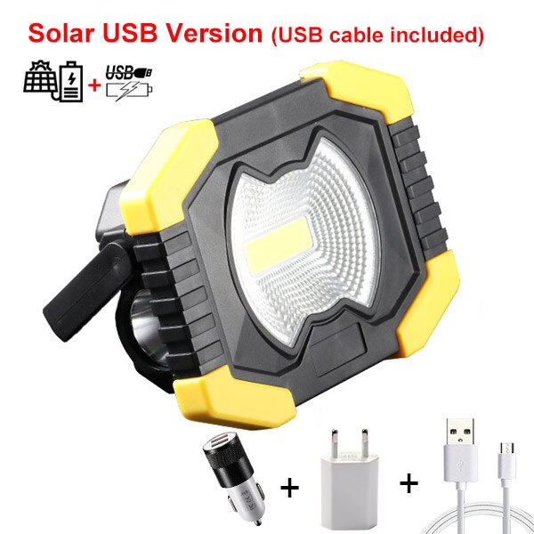80W Led Portable Spotlight Solar Led Work Light USB Rechargeable Outdoor Lamp COB Floodlight Tent Lantern Repair 18650 Panel: Package C