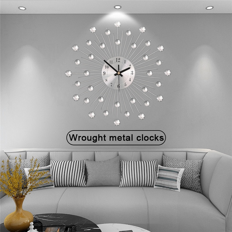 Vintage Metal Crystal Sunburst Wall Clock Large Morden Wall Clocks Home