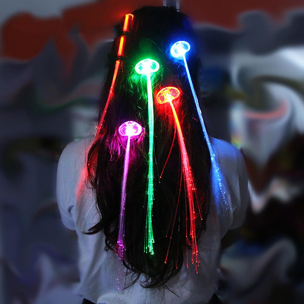5Pcs Multicolor color LED Flashing Fiber Optic Hair Braid Barrettes Lights for Party Light Up Headband Glow Supplies
