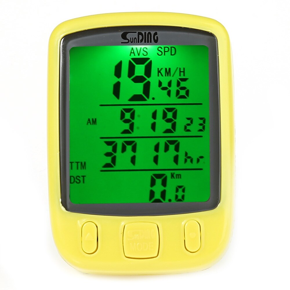 SunDing SD-563B Fahrrad Tacho Computer Wasserdicht Radfahren Reiten Kilometerzähler mit Grün LCD Hintergrundbeleuchtung Fahrrad Zubehör: Gelb