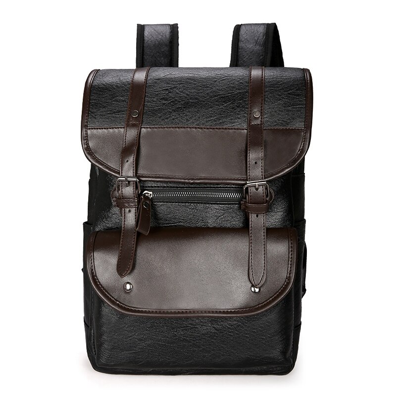 Men Backpack Leather Bagpack Large laptop Backpacks Male Mochilas Retro Schoolbag For Teenagers Boys Patchwork Color Brown Black: black