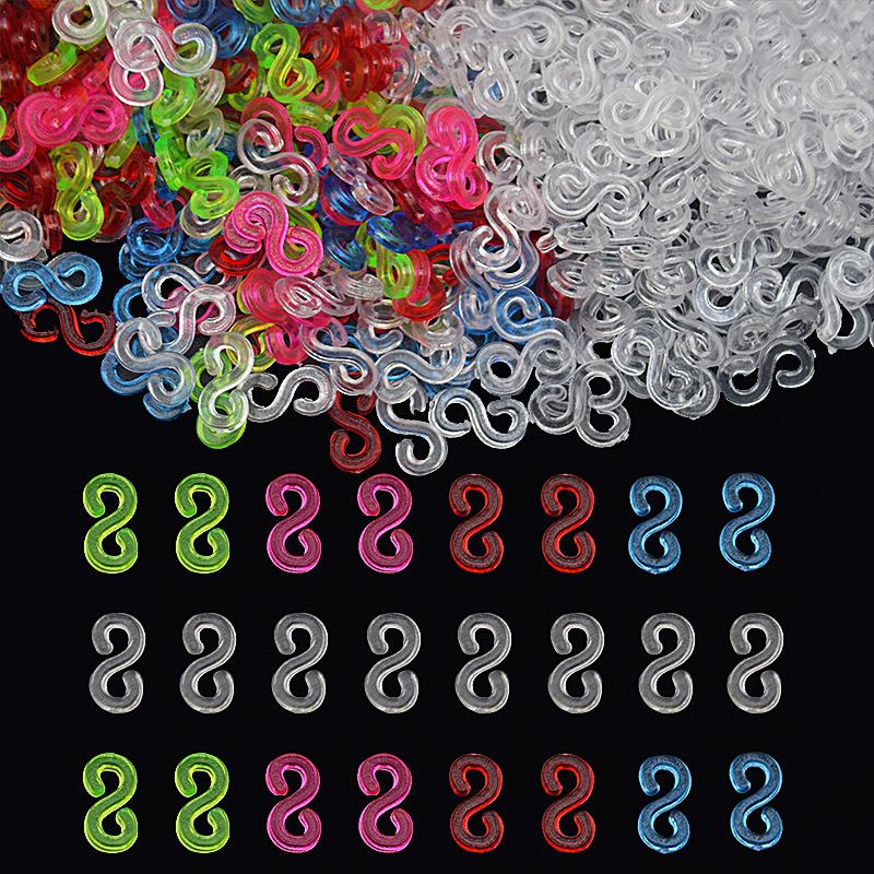 500 Uds acrílico S Clips banda de goma Clips trenzado pulsera herramientas telar bandas DIY collar brazalete con cierre de fabricación de la joyería conectores