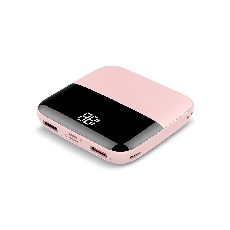 Przenośny Mini Power Bank 10000MAh wyświetlacz LED zewnętrzna podwójna ładowarka USB typu C dla iPhone/Huawei/Samsung: pink