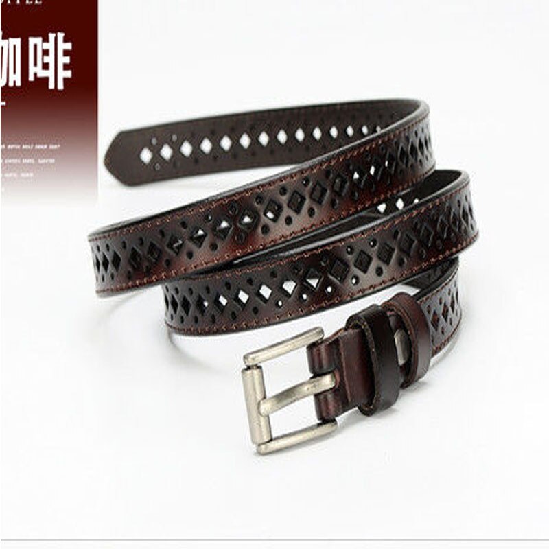 Ladies belt Korean leather simple and versatile casual hollow thin belt female student jeans belt: Coffee / 110cm