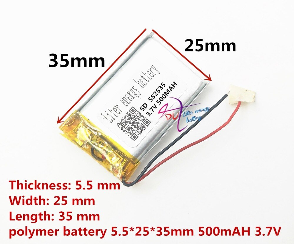 (1 stuks/partij) Polymeer lithium-ion batterij 500 MAH 3.7 V, 552535 CE FCC ROHS MSDS certificering