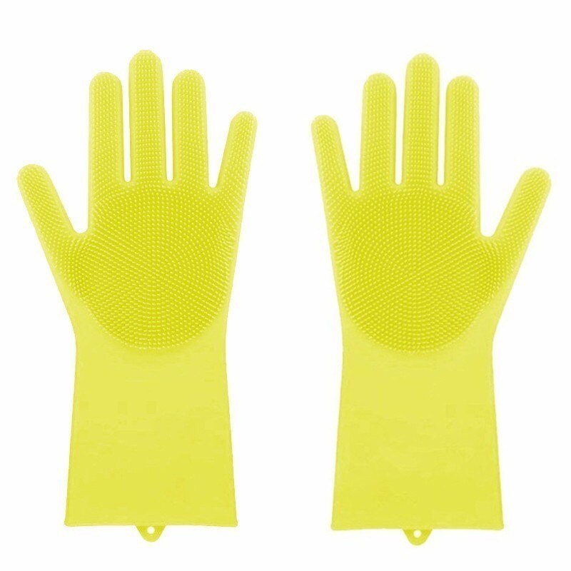 VOZRO, Guantes de goma mágicos de silicona para lavar platos, Guantes de látex para jardín, accesorios de cocina, cepillo para limpieza en el hogar: yellow