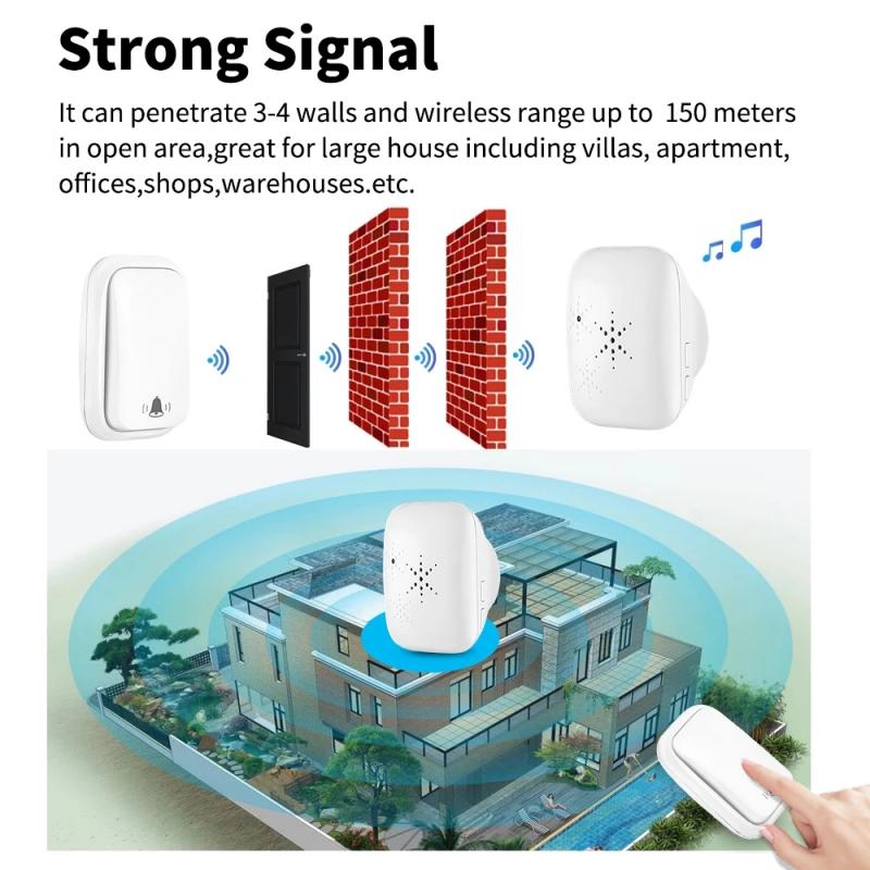Wireless Doorbell Welcome Bell Dust-proof 32 Tune Song Home Door Bell Smart Security Chime Outdoor Waterproof Touch Button Bells