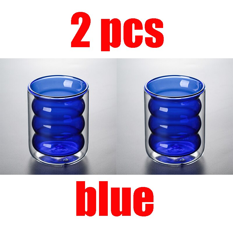 2pcs Color Spiral Glass Double Layer Cup Milk Cup Coffee Mousse Cup Glass Juice Cup Glass Drinkware Restaurant Household Bar: B