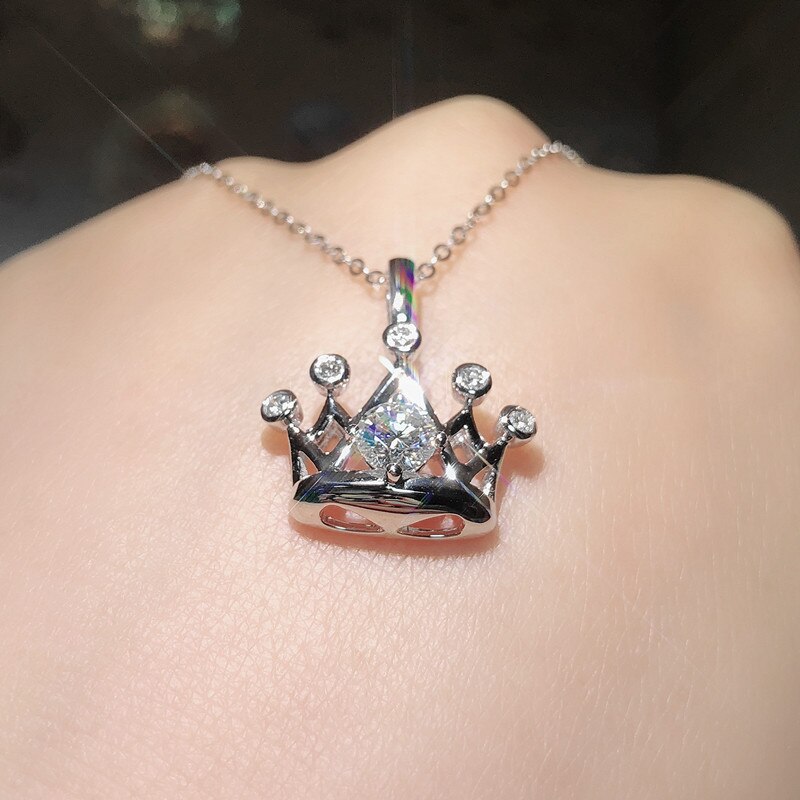 Huitan Romantic Crown Pendant Necklace Wedding Engagement Accessories for Women Silver Color Exquisite Statement Jewelry: Default Title
