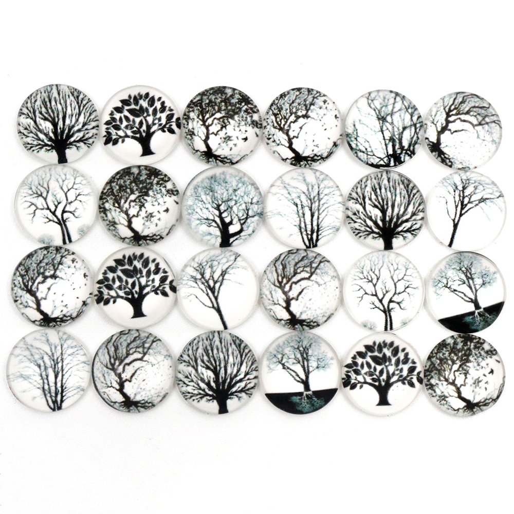 50 teile/los 12mm Foto Glas Cabochon Gemischt Schwarz Baum Cabochons Für Handgemachte Armbinde ohrringe halskette Basen Einstellungen