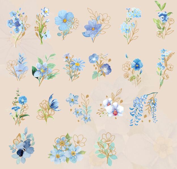 DIY 40 pcs Golden Outline Spring Flowers Art Life Home Journal Decorative Stickers: 001