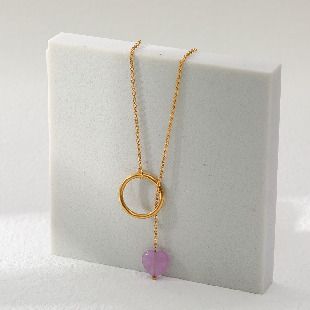 Stainless steel waterproof fade color opal stone 18k real gold plated niche high sense ladies pendant necklace