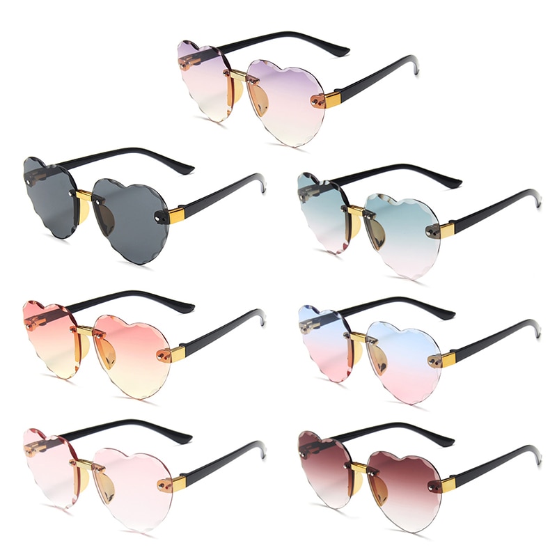 Neue Nette Herz Randlose Brille Sonnenbrille freundlicher freundlicher Grau Rosa verrotten Linsen Jungen Mädchen UV400 freundlicher Sport Sonnenbrille