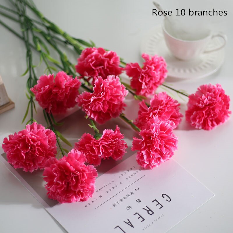 10 Stks/set Zijde Anjer Kunstbloemen Bundel Rood Geel Roze Nep Anjers Boeket Wedding Party Centerpiece Decoratie: rose red