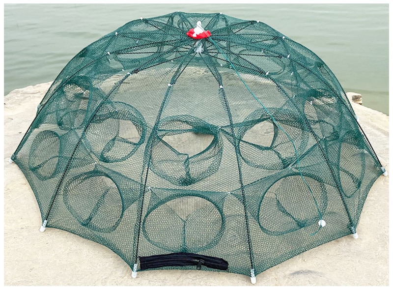 Automatic Folding Fishing Net Prawn Cage Nylon Crab Net Thick Umbrella Frame Portable Shrimp Cage With Bait Bag Fishing Tool