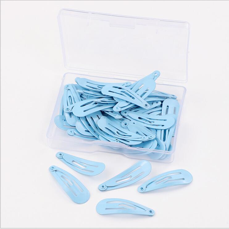 50 unids/caja bebé niñas Mix-Color Snap Clips de pelo 3CM antideslizante horquillas de Metal de Color caramelo de chica de pelo accesorios para el cabello: blue