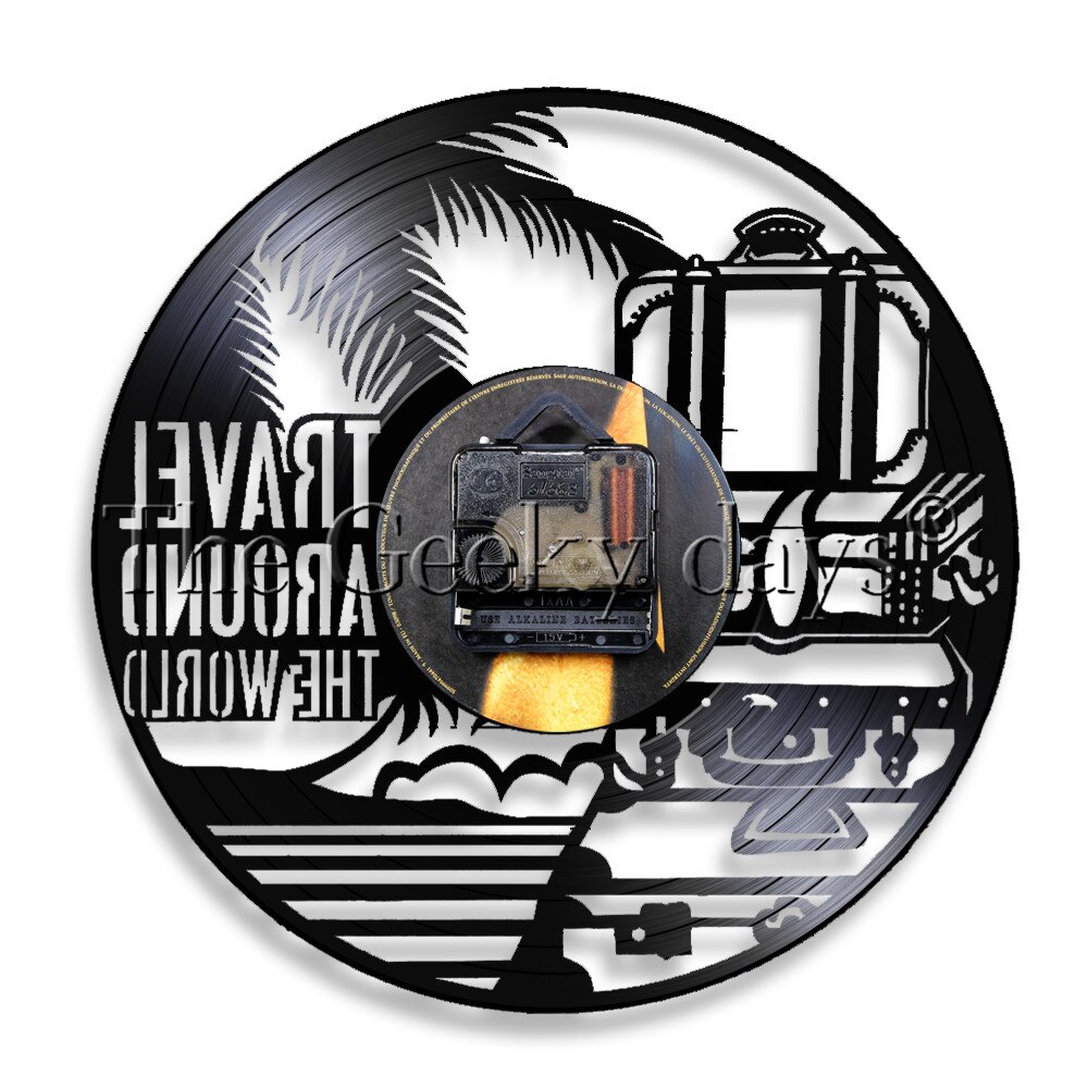 1Piece Travel Around The World Themed Vinyl Record Wall Clock World Wide Tours Led Wall Light Man Cave Bar Sign Contemporary