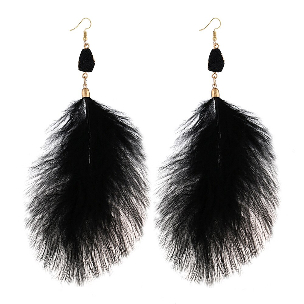 Bohemian long women&#39;s earrings European and American personality exaggerated braided feather tassel earrings earrings for women: Black