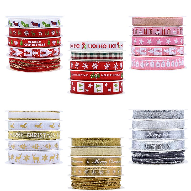 Polyester Weihnachten Thema Druck Band Set Home Textil Handwerk Dekoration Band 5 Meter/Farbe TJ1382