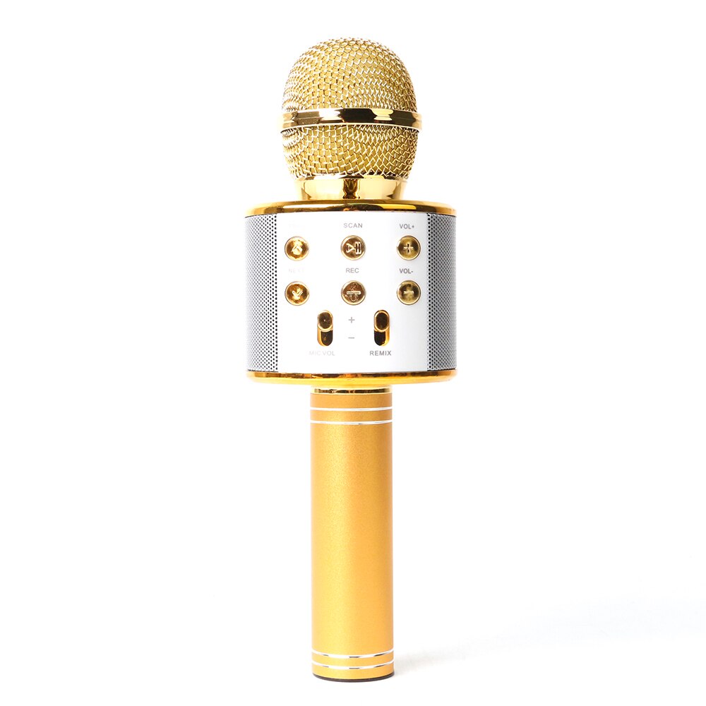 Handheld Wireless WS 858 Microphone Amplifier Speaker Music Playing Singing Speaker Player Bluetooth KTV Karaoke microphone: Golden