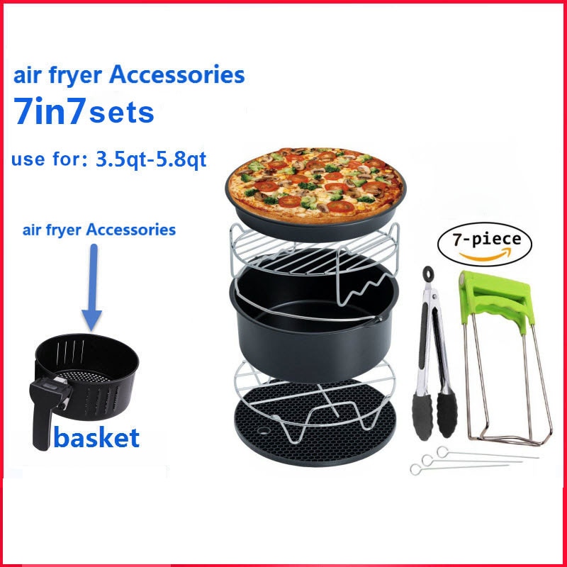 Air friteuse Accessoires 7in inch 7 sets Van Toepassing Op 3.5qt-5.8qt Bakken Mand Dubbele Grill Roestvrij Staal keuken Gereedschap