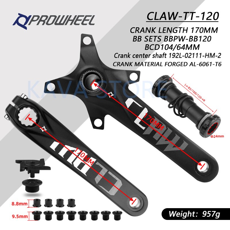 PROWHEEL Bicycle Crank Set 170MM Snow Bike Crank-set CLAW-TT MPX-11-TT Fatbike Parts Bottom Bracket Aluminum Alloy: CLAW TT 120 BB