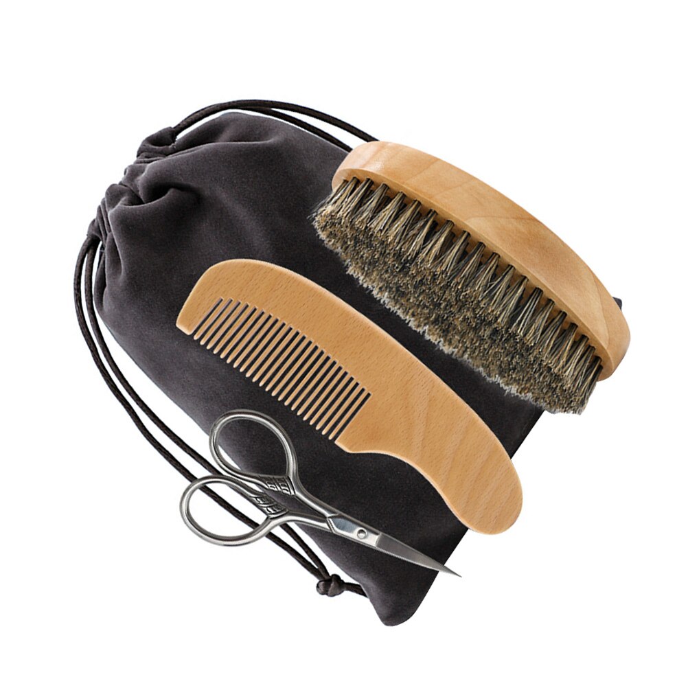 Kit d&#39;outils de rasage pour la barbe, 3 pièces, peigne, brosse, ciseaux