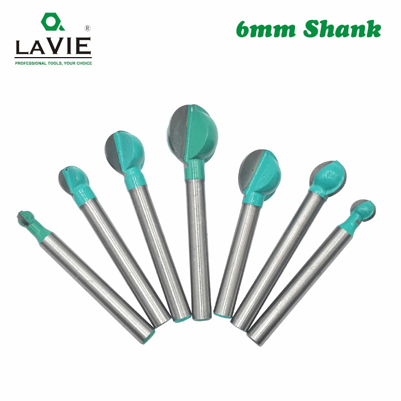 LAVIE 1pc 6mm Shank Ball Nose Round Carving Bit Cove CNC Milling Bit Radius Core Tungsten Carbide Router Bit for Wood MC06003