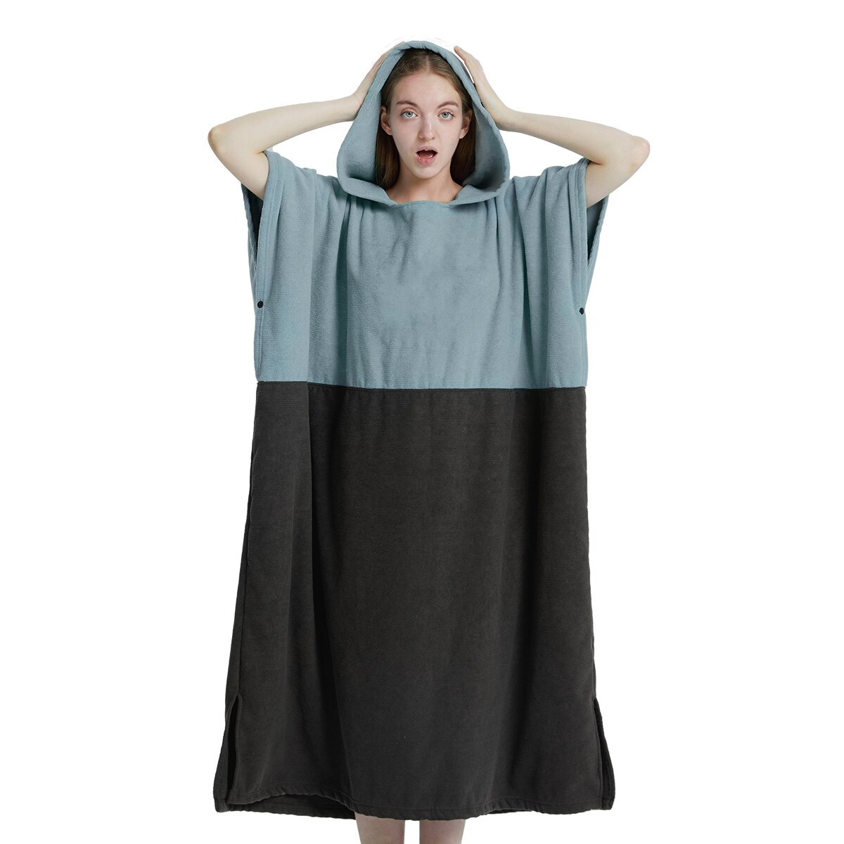 Surfponcho handdoek poncho sneldrogende handdoek hoodie microvezel strandjas omkleedponcho zwemhanddoek strandponcho voor volwassenen: Hemelsblauw