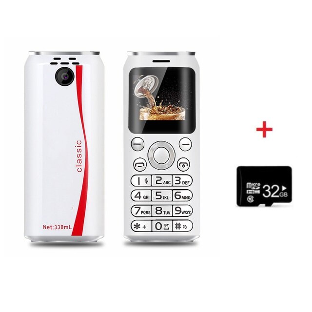Mini praktisch SATREND K8 1,0 "Cola bilden Telefone Dual Sim MP3 Bluetooth Dialer Anruf Aufnahme Finger Größe Kleine handys: Weiß mit 32g Karte