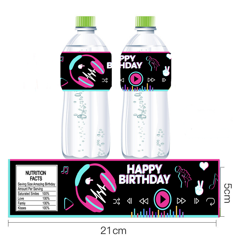 Omilut 12pcs Tik Tok Labels Stickers Music DJ short Video Theme Party Water Bottle Labels Stickers Happy Birthday Party Supplies: Default Title