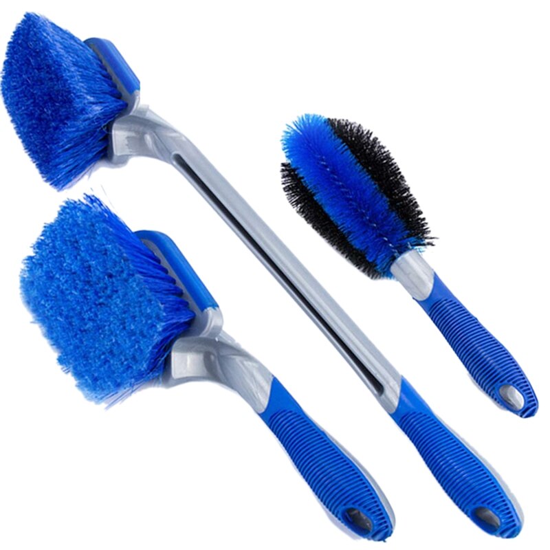 3PCS Car Wheel/Tire Brush Car Wash Brush with Handle Special Cleaning Supplies Tool Steel Ring Rims Wheel Brush