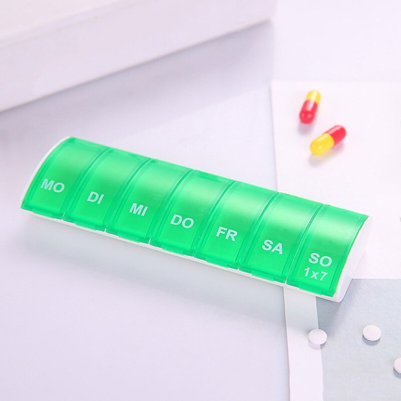 7 dages ugentlig pilleorganisator tablet pilleopbevaringsboks plastik medicinæske splittere sdfa 88: Grøn