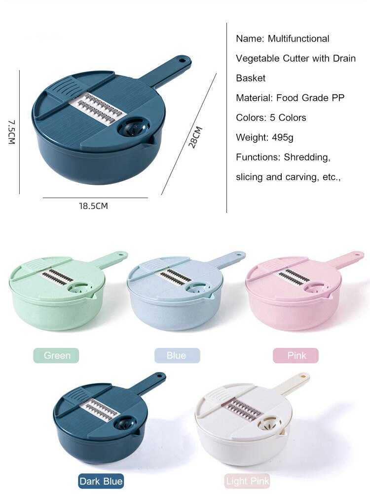 Cortador de verduras para el hogar, herramientas de cocina, rallador de patatas, rebanador de cocina, rallador giratorio de rábano, 12 piezas